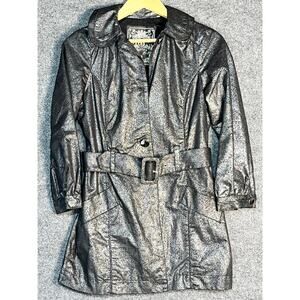 Guess Trench Coat Jacket Single Breasted Belted Metallic Charcoal‎ Gray Womens S